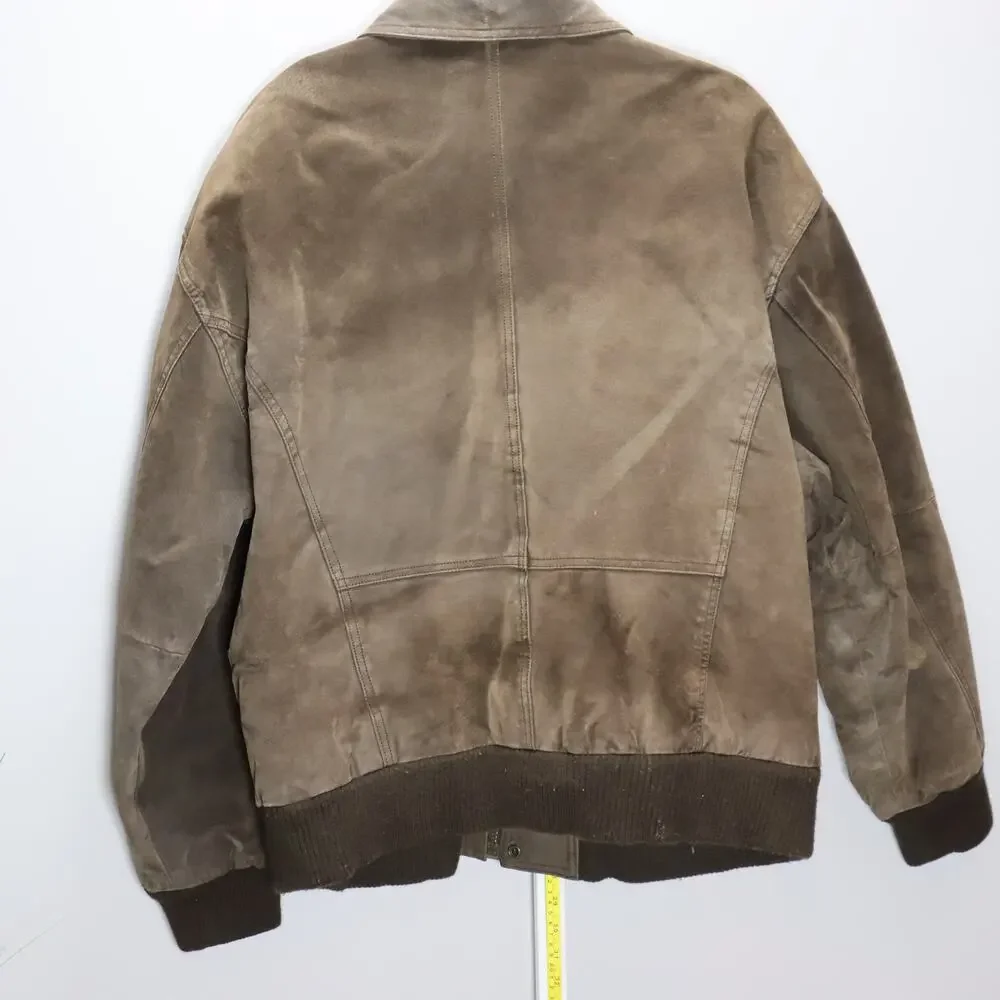 Basic Editions‎ Distressed Brown Suede Bomber Jacket Size XL
